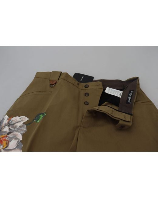 Dolce & Gabbana Green Cotton Stretch Floral Chinos Pants for men