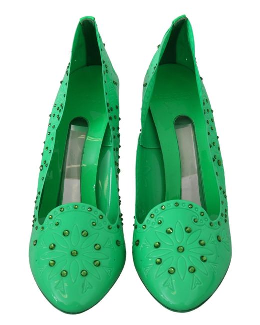 Dolce & Gabbana Dolce Gabbana Green Crystal Floral Heels Cinderella Shoes