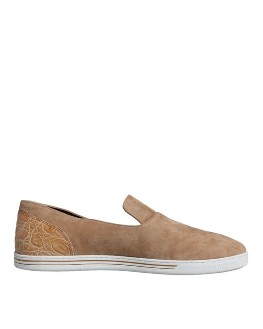 Dolce & Gabbana Brown Suede Caiman Loafers Slippers Shoes for men