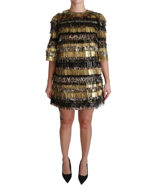 Dolce & Gabbana Dolce Gabbana Polyester Black Gold Leopard Shift Mini Dress