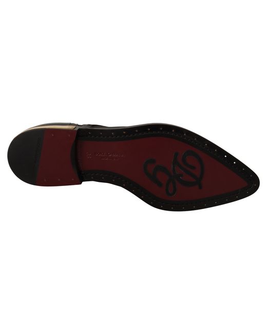 Dolce & Gabbana Black Leather Broques Sheer Wingtip Shoes