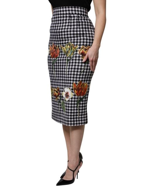 Dolce & Gabbana Black Floral Print High Waist Pencil Cut Skirt