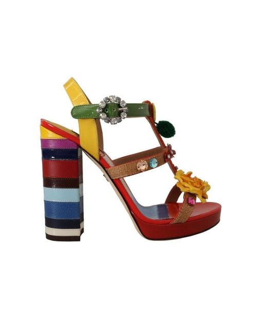 Dolce & Gabbana Multicolor Crystals Ankle Strap Heels Sandals Shoes