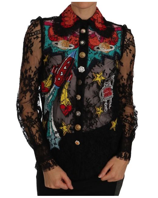 Dolce & Gabbana Black Embellished Embroidered Lace Shirt