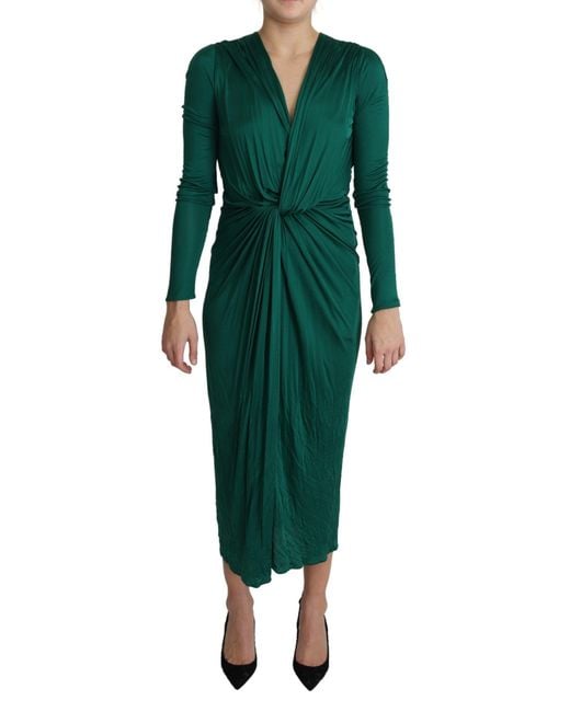 Dolce & Gabbana Green Fitted Silhouette Midi Viscose Dress