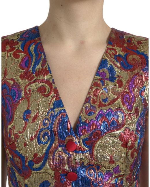 Dolce & Gabbana Red Floral Brocade Vest Sleeveless Vneck