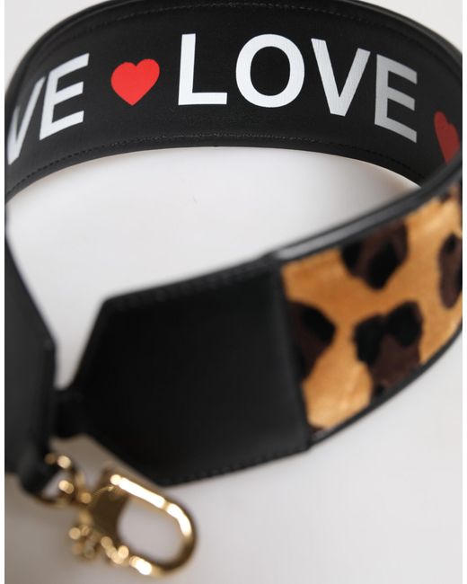 Dolce & Gabbana Black Leopard Print Reversible Bag Shoulder Strap
