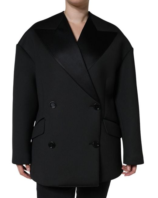 Dolce & Gabbana Black Polyester Double Breasted Coat Jacket