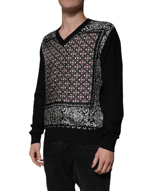 Dolce & Gabbana Black Logo Wool V-Neck Pullover Sweater for men