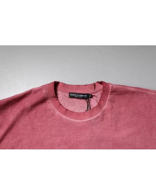 Dolce & Gabbana Pink Logo Print Cotton Crew Neck T-Shirt for men