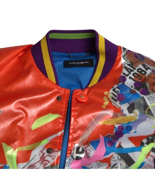 Dolce & Gabbana Red Orange Polyester Button Blouson Jacket for men