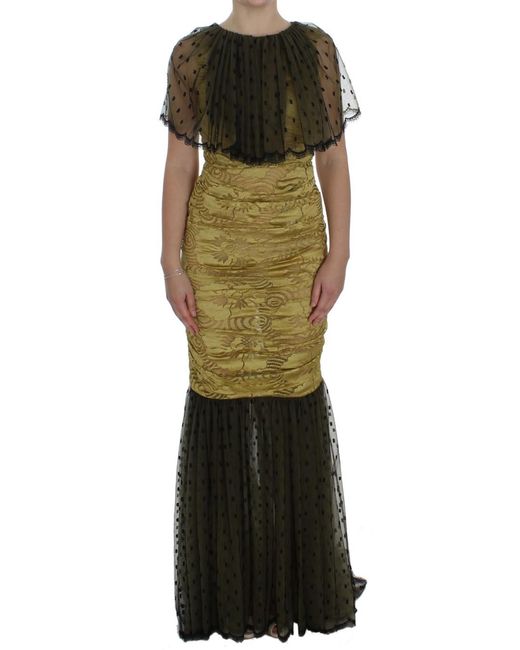 Dolce & Gabbana Green Floral Lace Ricamo Gown Dress