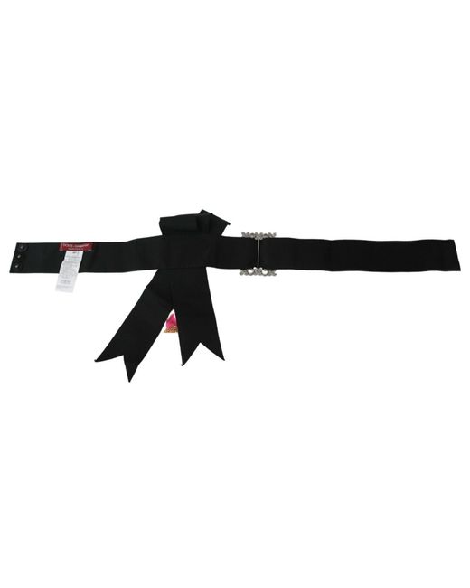 Dolce & Gabbana Black Elegant Floral Crystal Ribbon Waist Belt