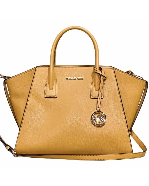 Michael Kors Avril Top Zip Leather Mk Signature Satchel Bag in Metallic ...