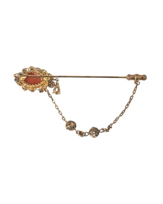 Dolce & Gabbana White Brass Crystal Chain 925 Sterling Pin Brooch