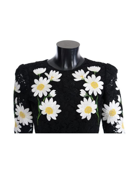 Dolce & Gabbana Black Floral Lace Chamomile Sicily Dress
