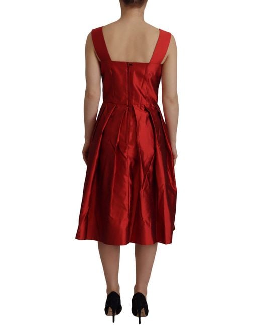 Dolce & Gabbana Red Radiant Silk A-Line Midi Dress