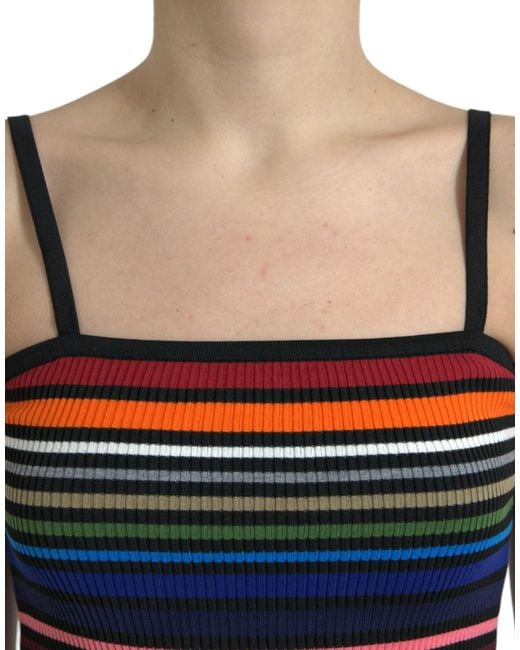 Dolce & Gabbana Black Striped Cotton Blend Tank Top With Logo Detail