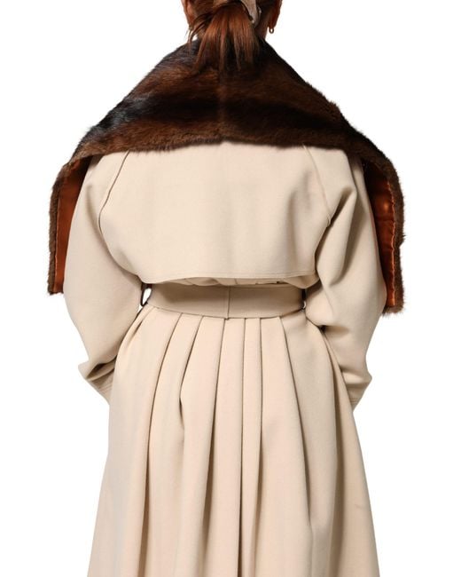 Dolce & Gabbana Brown Stripe Fur Shawl Wrap Scarf