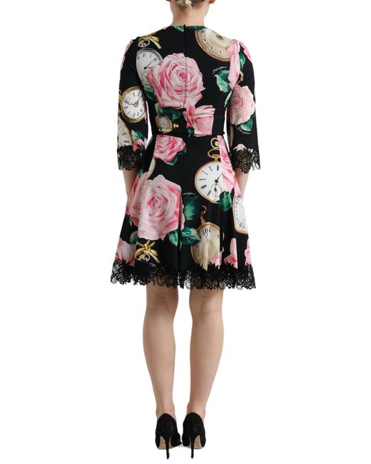 Dolce & Gabbana Black Floral Embellished Lace A-line Dress