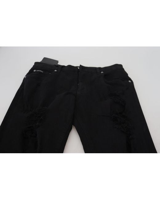Dolce & Gabbana Black Svelte Tattered Slim Fit Denim for men