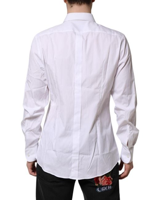 Dolce & Gabbana White Silk Bib Poplin Formal Shirt for men