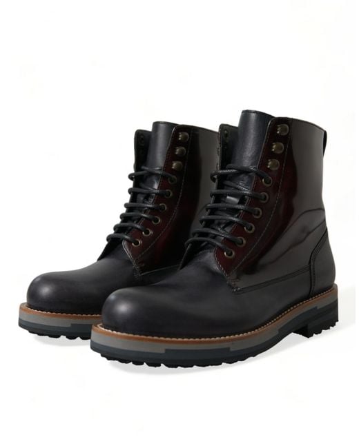 Dolce & Gabbana Black Leather Military Combat Boots Shoes for men