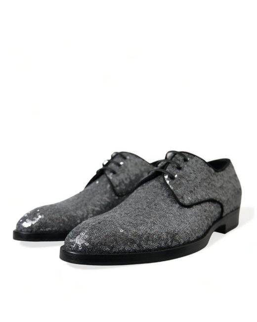 Dolce & Gabbana Black Sequined Lace Up Derby Dress Shoes for men