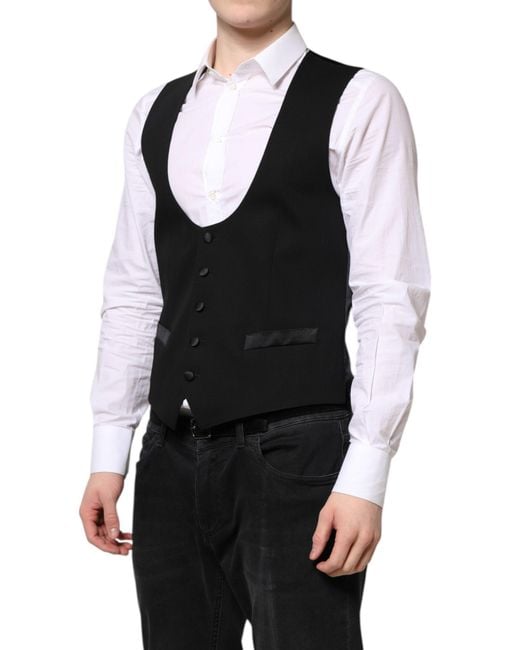 Dolce & Gabbana Black Wool Waistcoat Dress Formal Vest for men