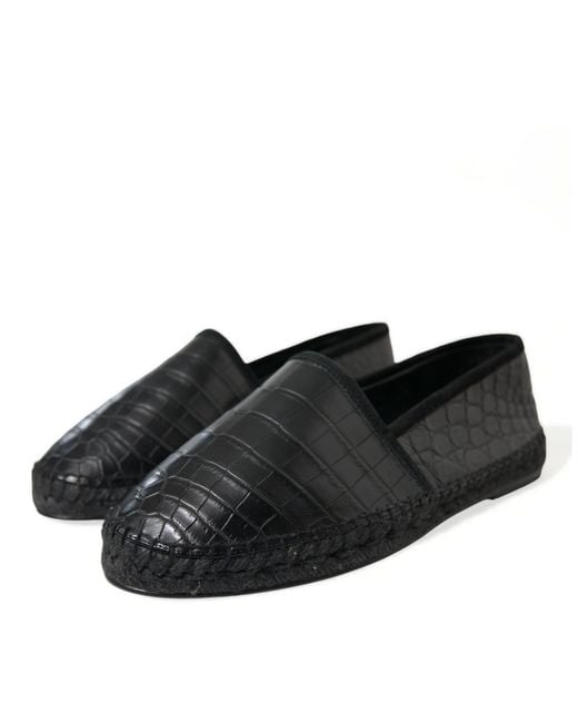 Dolce & Gabbana Black Exotic Leather Espadrilles Slip On Shoes for men