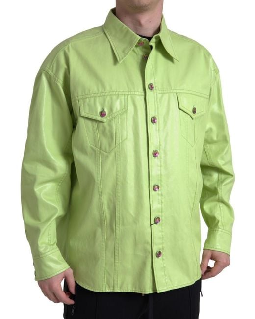 Dolce & Gabbana Green Cotton Collared Button Down Shirt for men