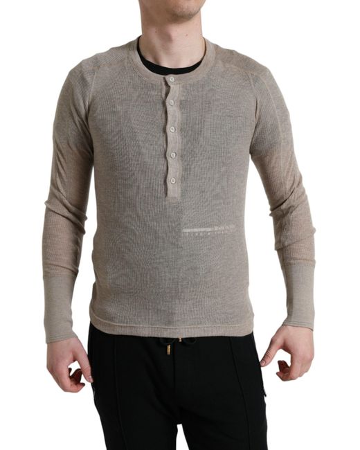 Dolce & Gabbana Brown Henley Pullover Cashmere Sweater Clothing for men