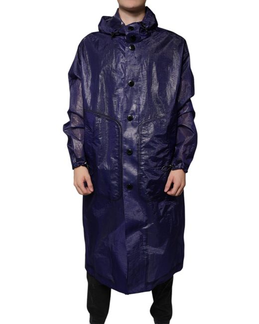 Dolce & Gabbana Blue Long Hooded Raincoat for men