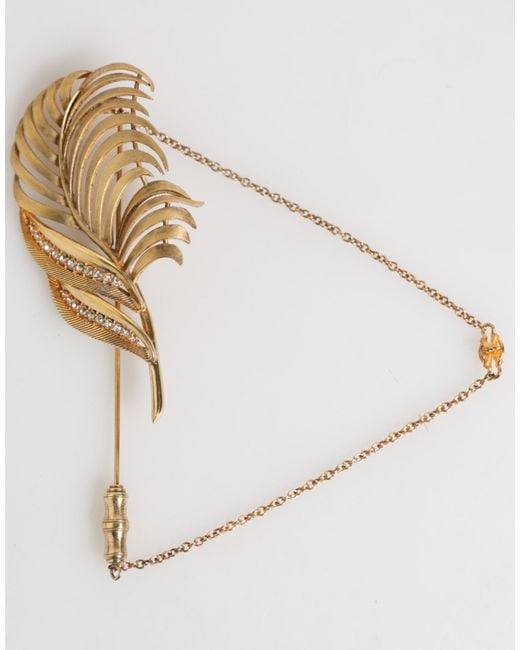 Dolce & Gabbana Natural Tone Leaf 925 Sterling Crystal Chain Brooch for men