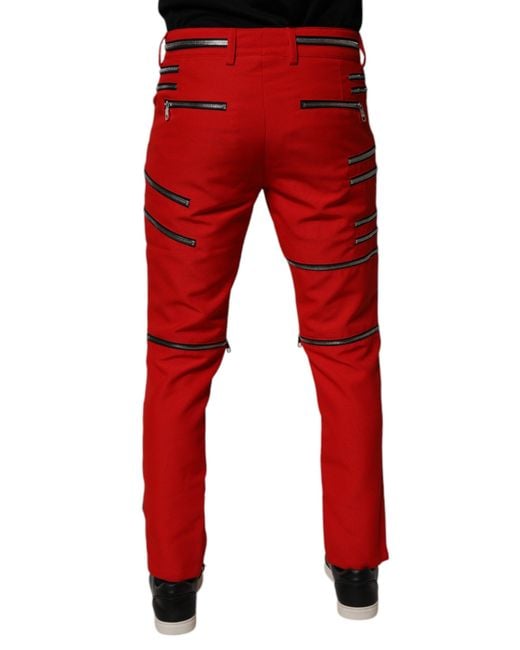 Dolce & Gabbana Red Zip Detail Pants for men