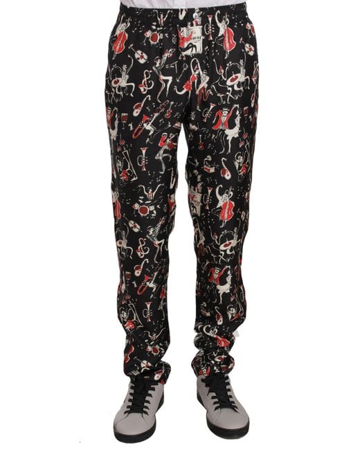 Dolce & Gabbana Black Musical Instrument Print Sleepwear Pants for men