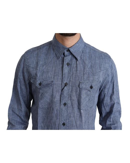 Dolce & Gabbana Blue Stripes Casual Button Down Shirt for men