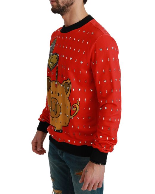 Dolce & Gabbana Red Crystal Pig Of The Year Sweater for men