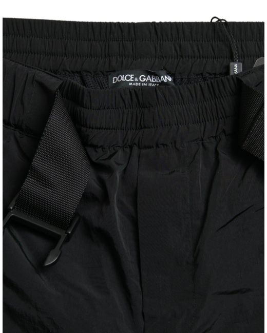 Dolce & Gabbana Black Leopard Print Nylon Jogger Pants for men