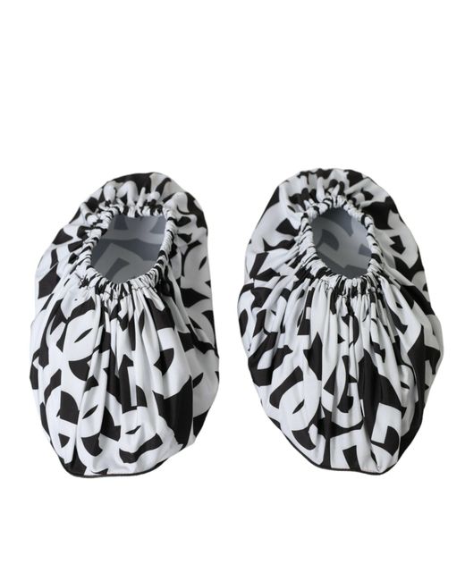 Dolce & Gabbana Black Logo Print Nylon Slip On Flats Shoes
