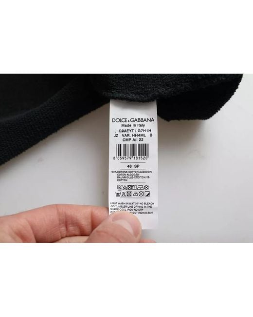 Dolce & Gabbana Black Cotton Hooded Short Sleeves Cropped T-Shirt for men