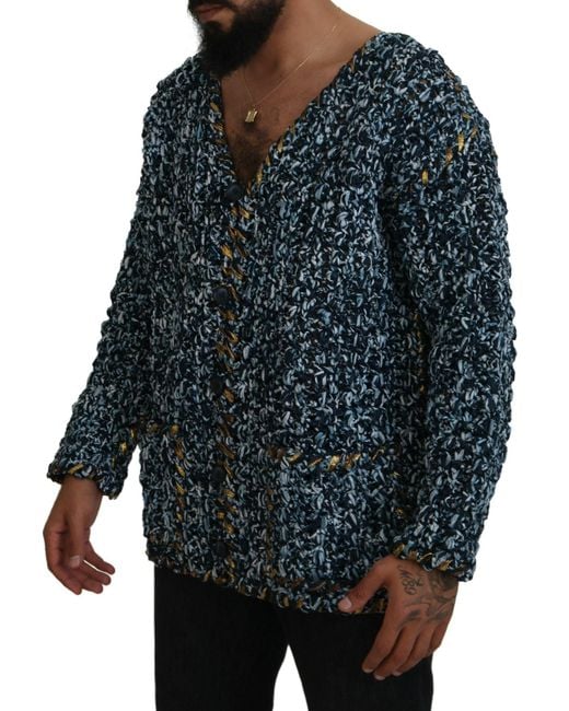 Dolce & Gabbana Blue Button Cardigan Fatto A Mano Sweater for men