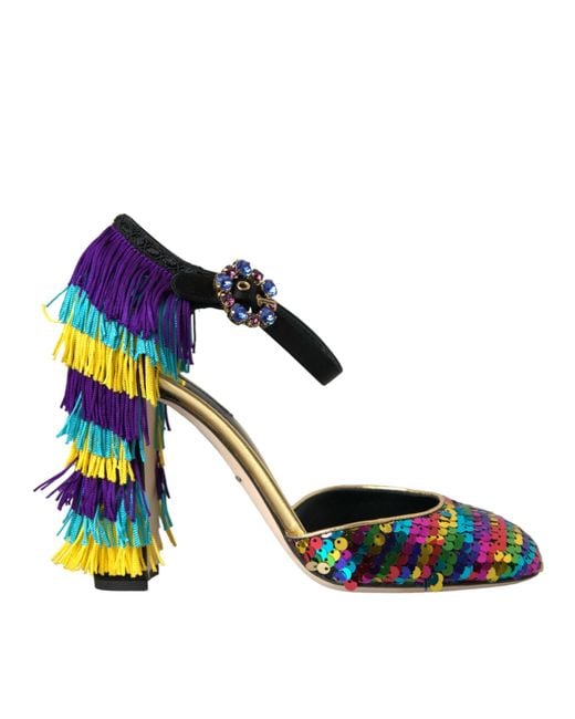 Dolce & Gabbana Black Sequin Crystal Mary Jane Shoes