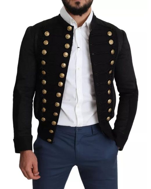 Dolce & Gabbana Black Button Embellished Military Jacket for men