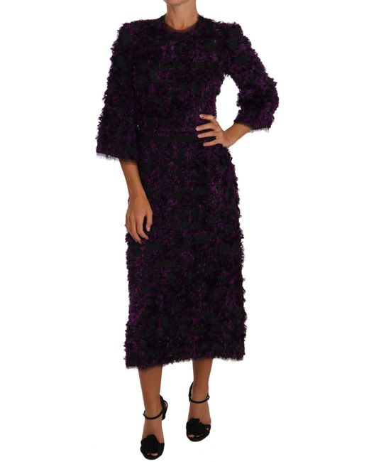 Dolce & Gabbana Blue Fringe Midi Sheath Dress