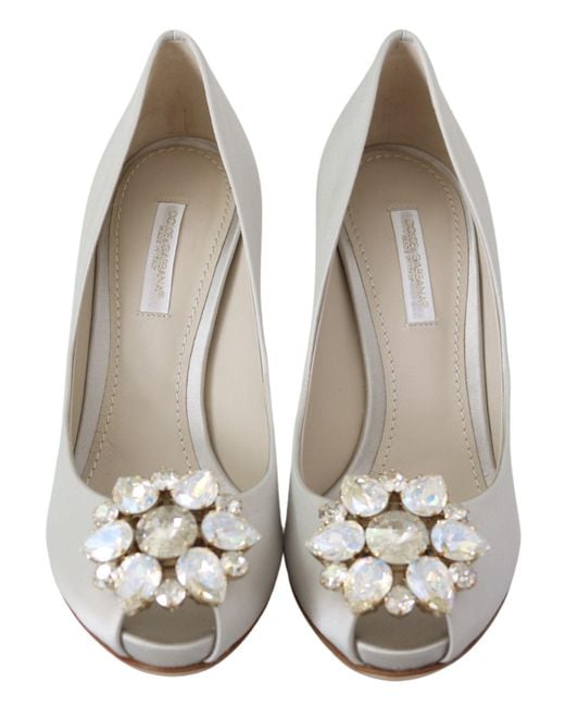 Dolce & Gabbana Black Crystals Peep Toe Heels Satin Pumps Shoes Viscose Silk