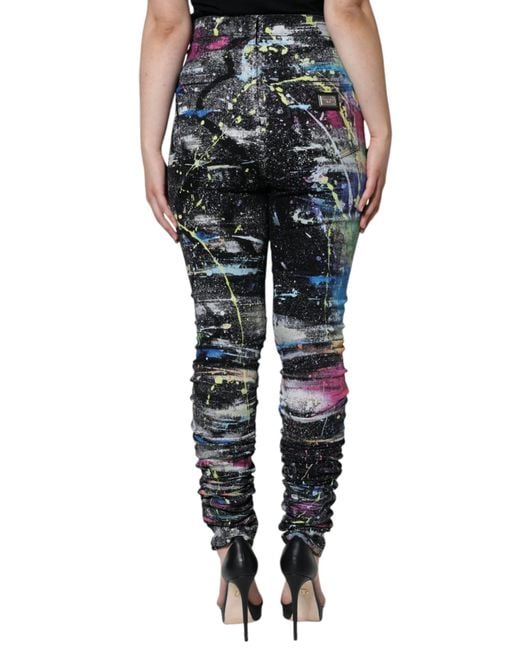 Dolce & Gabbana Multicolor Splatter Paint Cotton Skinny Denim Jeans