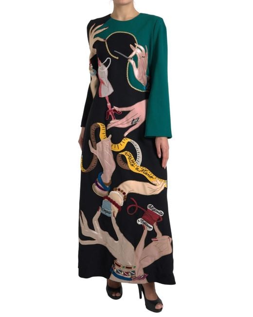 Dolce & Gabbana Black Long Sleeves A-Line Maxi Dress
