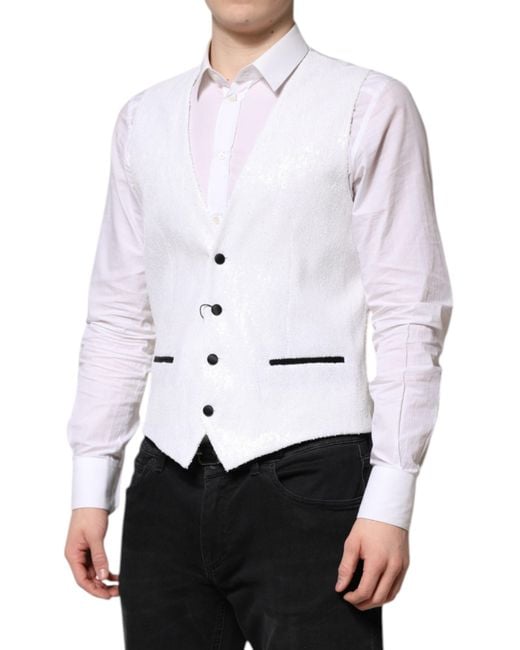 Dolce & Gabbana White Sequined Vest Nylon for men