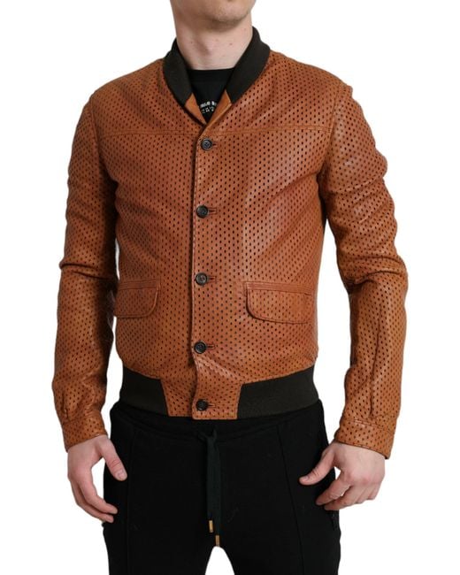 Dolce & Gabbana Black Lambskin Leather Perforated Jacket for men